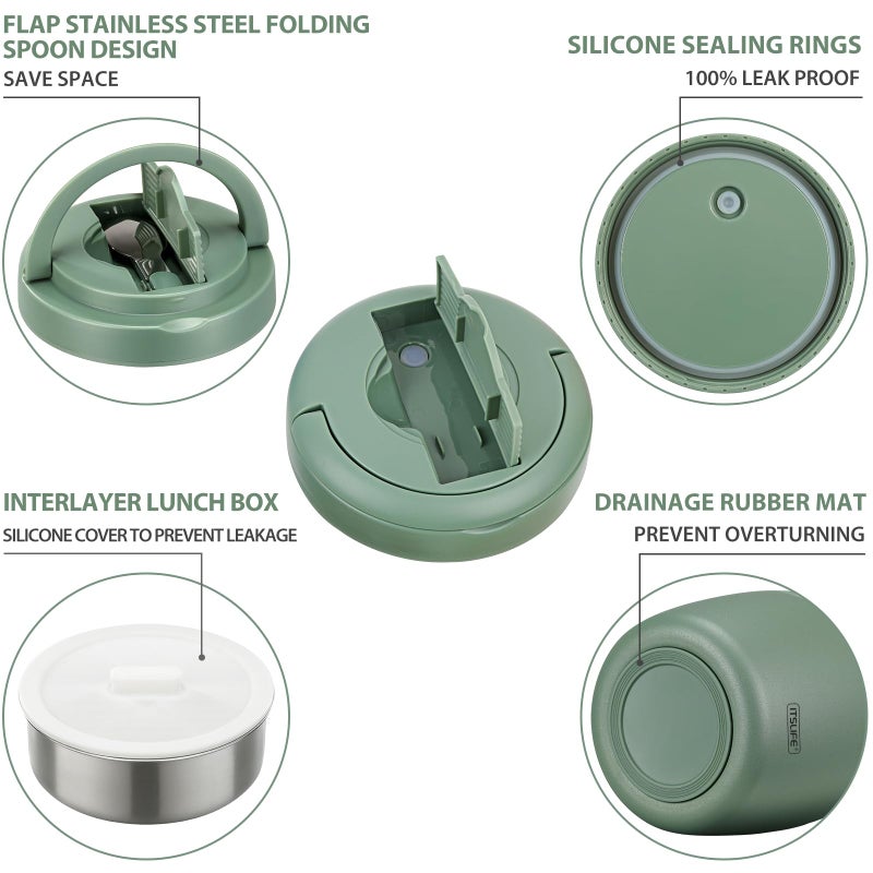 ITSLIFE Soup Thermo for Hot Food Insulated Food Jar 32oz, Vacuum Insulated Stainless Steel Lunch Container - Wide Mouth Thermo for Soup & Food, Insulated lunch box Leakproof Bento Box with Spoon (Green) - Image 4