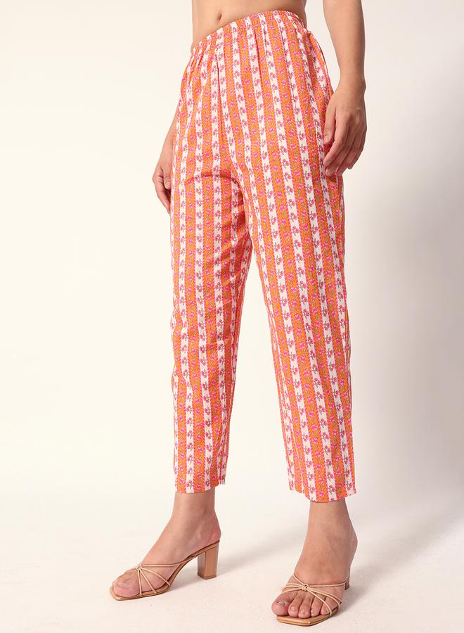 ISHIN Women's Mustard Cotton Textured Tunic Full Palazzo Regular Fit Kurta Set - Image 3