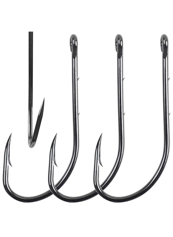 VATEICO Baitholder Fishing Hooks,110pcs Long Shank Fishing Hooks Barbed Beak Bait Hooks with 2 Barbs Black Carbon Steel Offset Jig Fishing Hooks Saltwater Freshwater (4# - 110pcs) - Image 1