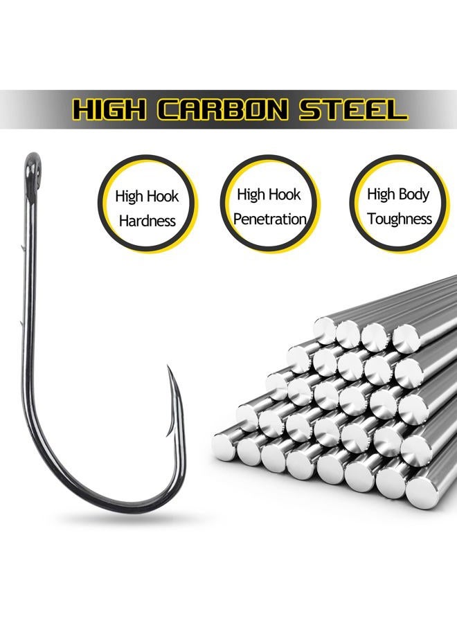 VATEICO Baitholder Fishing Hooks,110pcs Long Shank Fishing Hooks Barbed Beak Bait Hooks with 2 Barbs Black Carbon Steel Offset Jig Fishing Hooks Saltwater Freshwater (4# - 110pcs) - Image 3