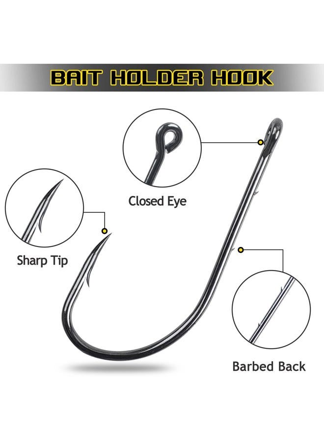 VATEICO Baitholder Fishing Hooks,110pcs Long Shank Fishing Hooks Barbed Beak Bait Hooks with 2 Barbs Black Carbon Steel Offset Jig Fishing Hooks Saltwater Freshwater (4# - 110pcs) - Image 2