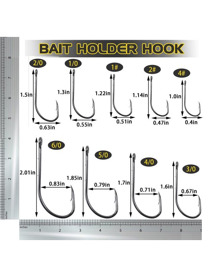 VATEICO Baitholder Fishing Hooks,110pcs Long Shank Fishing Hooks Barbed Beak Bait Hooks with 2 Barbs Black Carbon Steel Offset Jig Fishing Hooks Saltwater Freshwater (4# - 110pcs) - Image 5