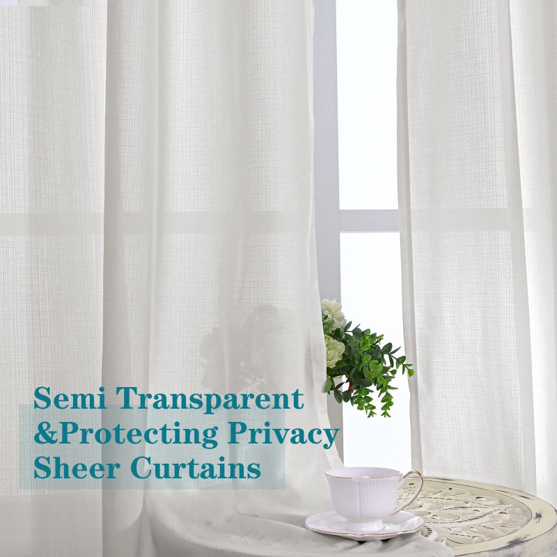 BGment Light Grey Sheer Curtains 63 Inch Length for Living Room  Grommet Light Filtering Semi Sheer Window Drapes Casual Textured Privacy Opaque Panels  2 Panels (Each 52 x 63 Inch  Light Grey) - Image 4