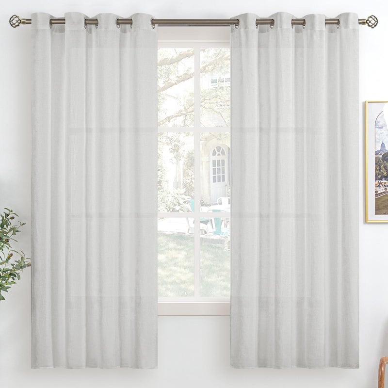 BGment Light Grey Sheer Curtains 63 Inch Length for Living Room  Grommet Light Filtering Semi Sheer Window Drapes Casual Textured Privacy Opaque Panels  2 Panels (Each 52 x 63 Inch  Light Grey) - Image 1