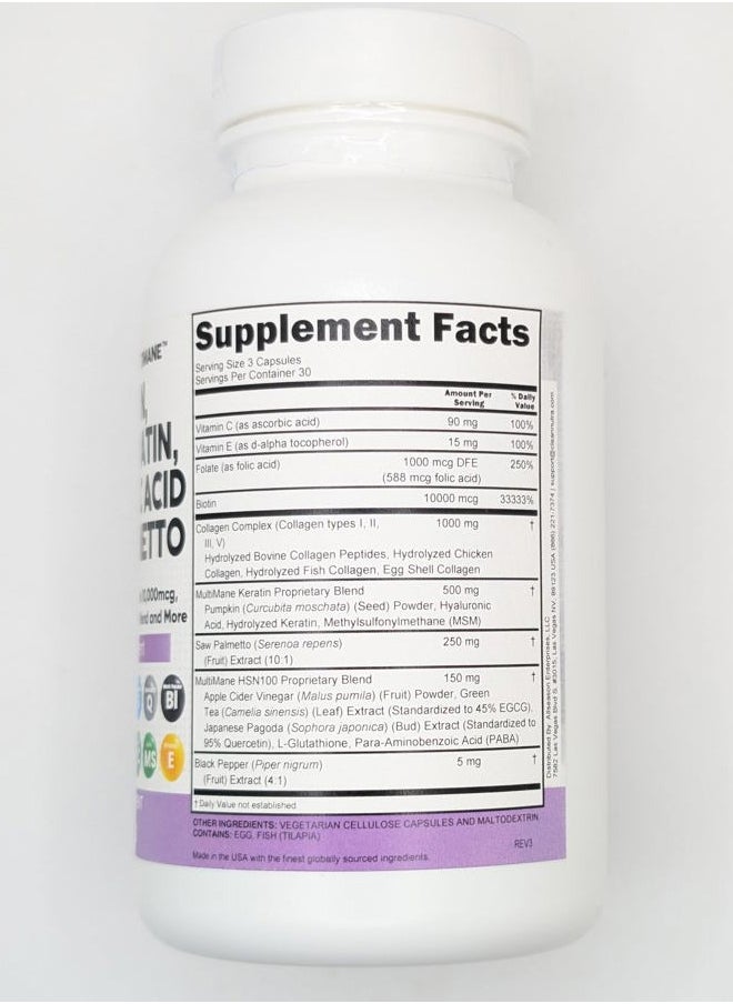 Clean Nutraceuticals - Collagen Pills 1000mg Biotin 10000mcg Keratin Saw Palmetto Hyaluronic Acid - Hair Skin & Nails Vitamins & DHT Blocker with Vitamin E Folic Acid Pumpkin Seed MSM - 90 Count - Image 1