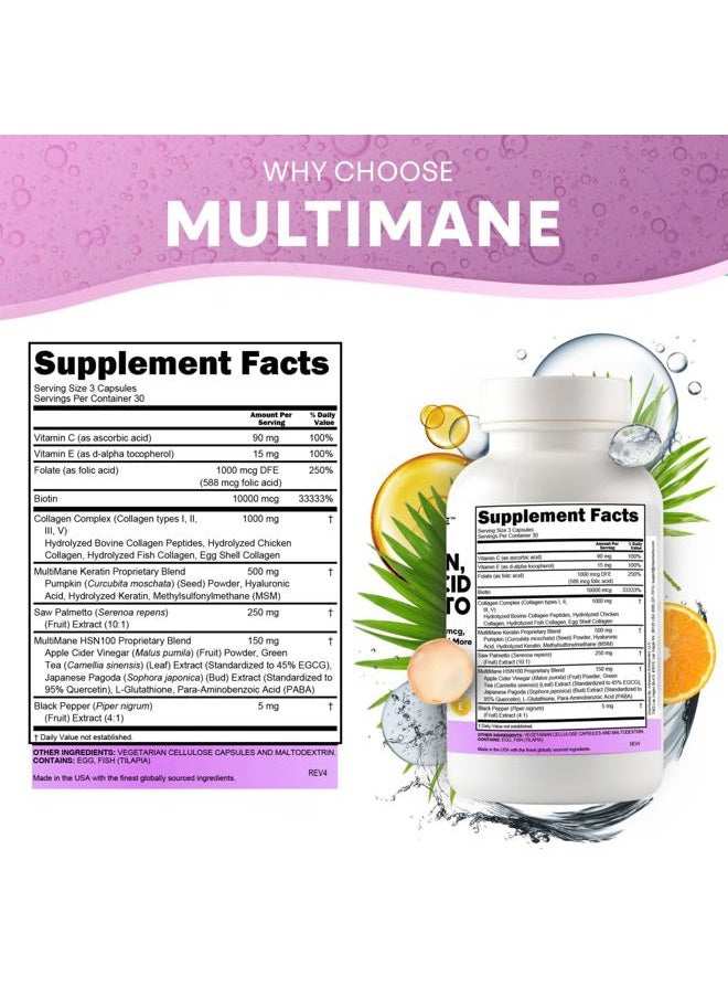 Clean Nutraceuticals - Collagen Pills 1000mg Biotin 10000mcg Keratin Saw Palmetto Hyaluronic Acid - Hair Skin & Nails Vitamins & DHT Blocker with Vitamin E Folic Acid Pumpkin Seed MSM - 90 Count - Image 1