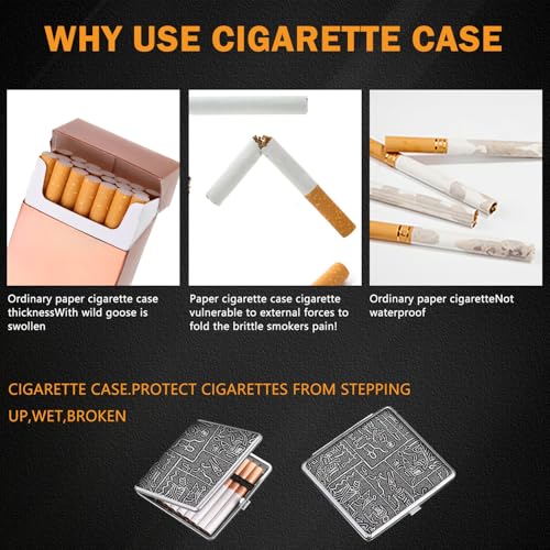 TecoKart® Retro Cigarette Box Case for 20 Cigarettes, Metal Lightweight Cigarette Holder and Tobacco Box for Men, Silver Cigarette Box with Push Button Switch, Durable Gifts for Men - Image 5