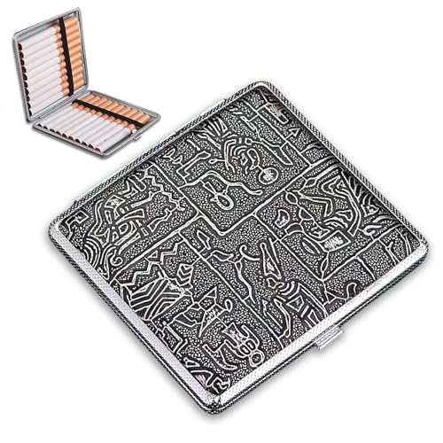 TecoKart® Retro Cigarette Box Case for 20 Cigarettes, Metal Lightweight Cigarette Holder and Tobacco Box for Men, Silver Cigarette Box with Push Button Switch, Durable Gifts for Men - Image 1