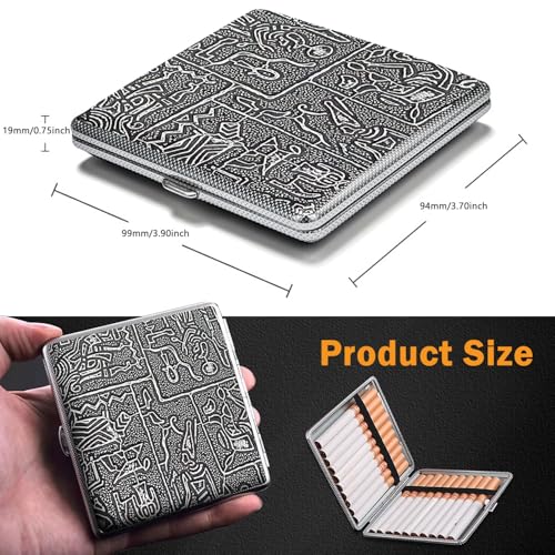 TecoKart® Retro Cigarette Box Case for 20 Cigarettes, Metal Lightweight Cigarette Holder and Tobacco Box for Men, Silver Cigarette Box with Push Button Switch, Durable Gifts for Men - Image 2