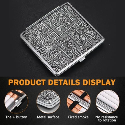 TecoKart® Retro Cigarette Box Case for 20 Cigarettes, Metal Lightweight Cigarette Holder and Tobacco Box for Men, Silver Cigarette Box with Push Button Switch, Durable Gifts for Men - Image 4