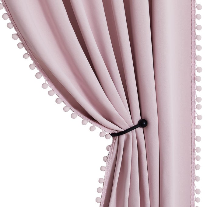 PINK BLACKOUT CURTAINS 90 INCHES LONG POMPOM SUBTLE HOME DECORATION FOR NURSERY KIDS LIGHT BLOCKING PRIVACY WINDOW PANELS FOR BEDROOMSCHOOL W52 X L90 2 PANELS