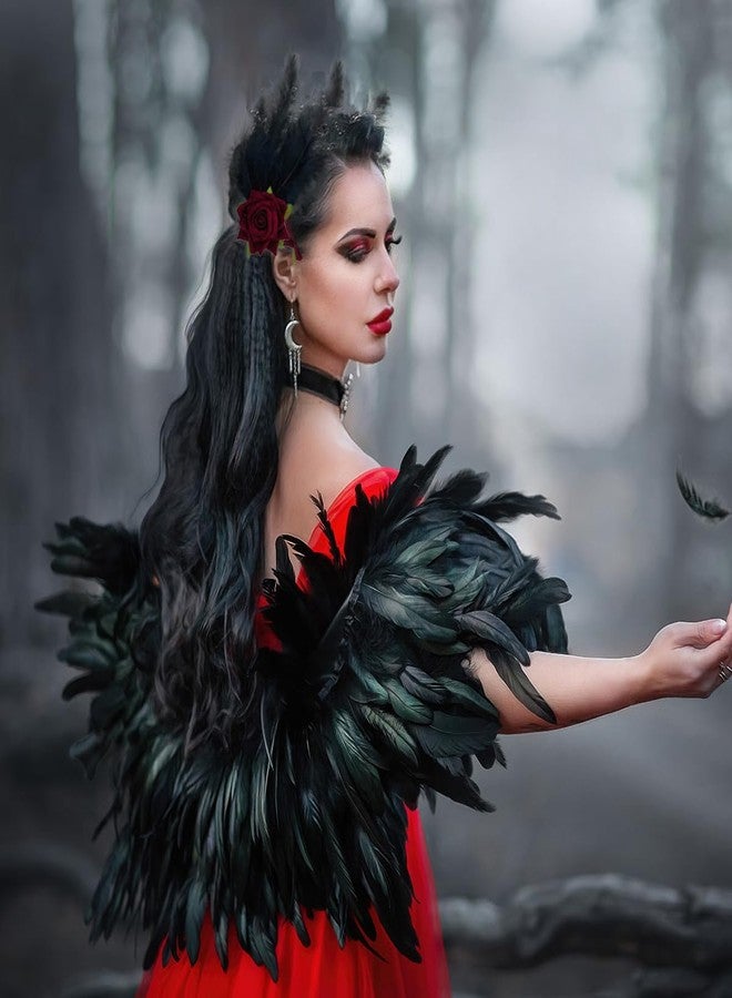 BASEMMAHER 2 قطع مشبك شعر ريش زهرة قوطية أسلوب باليه ريش النعام والبجعة إكسسوارات للشابات العرائس حفلات الزفاف عيد الحب هالوين تنكرية رأس (أسود أحمر) - Image 5