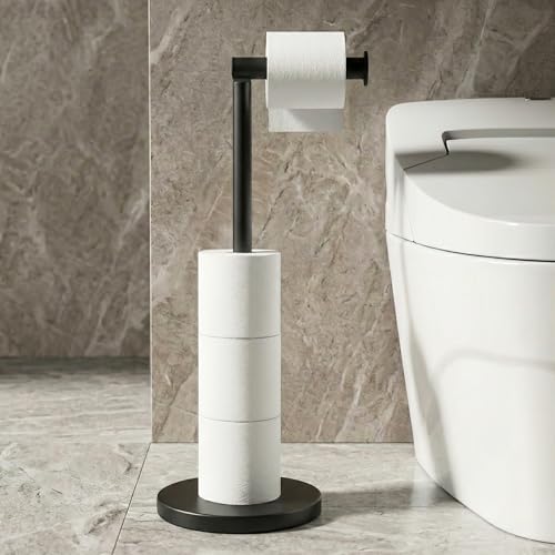 Cesun Extra Weighted Base Toilet Paper Holder Stand SUS304 Rust Proof Free Standing Tissue Roll Holder for 4 Rolls No Tipping No Slipping Matte Black - Image 1