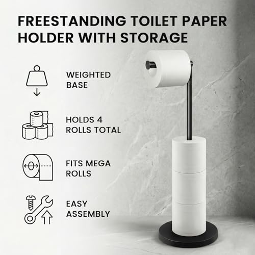 Cesun Extra Weighted Base Toilet Paper Holder Stand SUS304 Rust Proof Free Standing Tissue Roll Holder for 4 Rolls No Tipping No Slipping Matte Black - Image 3