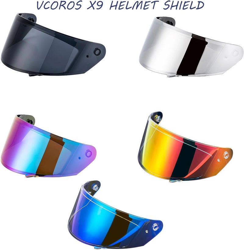 VCOROS X9 Full Face Motorcycle Helmet Replacement Shield - Chrome Silver - Image 5