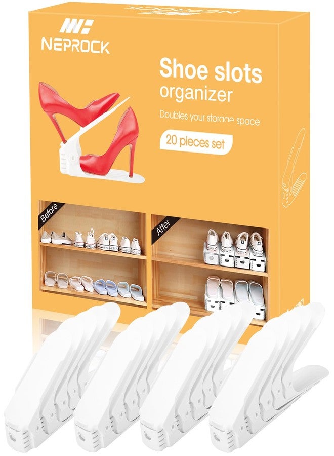 Neprock Shoe Slots Organizer, 20 Pack Adjustable Shoe Rack Stacker Storage Space Saver, Double Deck Shoe Rack Holder for Closet Organization (White) - Image 1