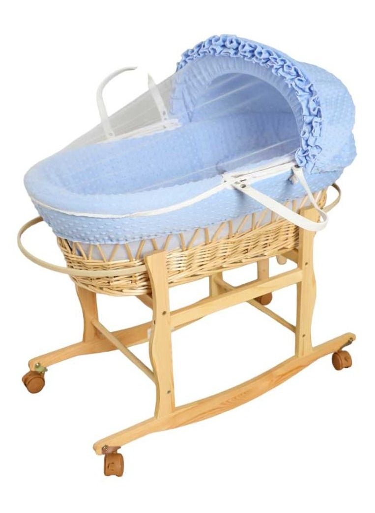 BABYCARA - 2 in 1 Infant Wicker Moses Basket Waffle Bedding Cot and  Rocking Stand with Wheels For Newborn - Image 1