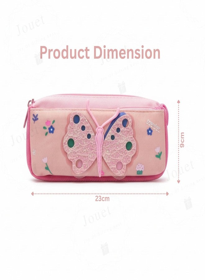 JOUET Sparkling Glitter Butterfly Pencil Pouch for Girls Floral Rectangular Stationery Case Dual Zip Large Capacity Pen Box Organizer for Kids & Students (Pink) - Image 5