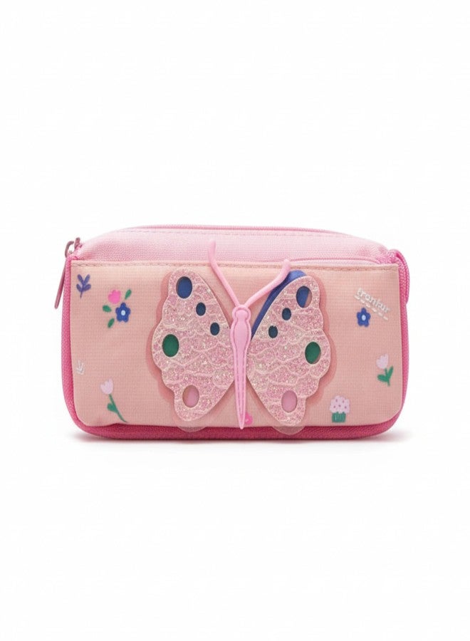 JOUET Sparkling Glitter Butterfly Pencil Pouch for Girls Floral Rectangular Stationery Case Dual Zip Large Capacity Pen Box Organizer for Kids & Students (Pink) - Image 1