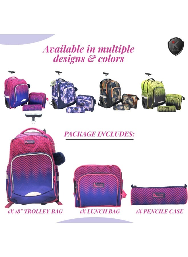 i-kola Zig Zag Maroon/Blue18T3 HO FAT 18-Inch 3PC School Trolley Bag Set for Boys & Girls | Rolling Luggage Set with Lunch Bag & Pencil Case (I-70005 18TB3)  - Image 5