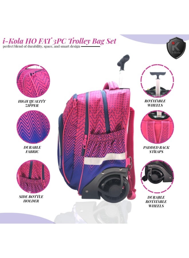 i-kola Zig Zag Maroon/Blue18T3 HO FAT 18-Inch 3PC School Trolley Bag Set for Boys & Girls | Rolling Luggage Set with Lunch Bag & Pencil Case (I-70005 18TB3)  - Image 3