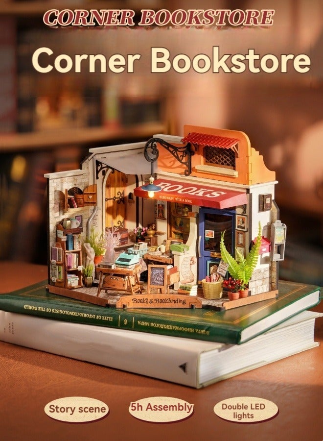 M MIAOYAN DIY handmade hut corner bookstore art house miniature house assembly model building blocks - Image 1