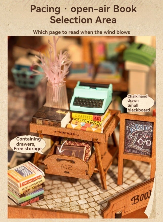 M MIAOYAN DIY handmade hut corner bookstore art house miniature house assembly model building blocks - Image 4