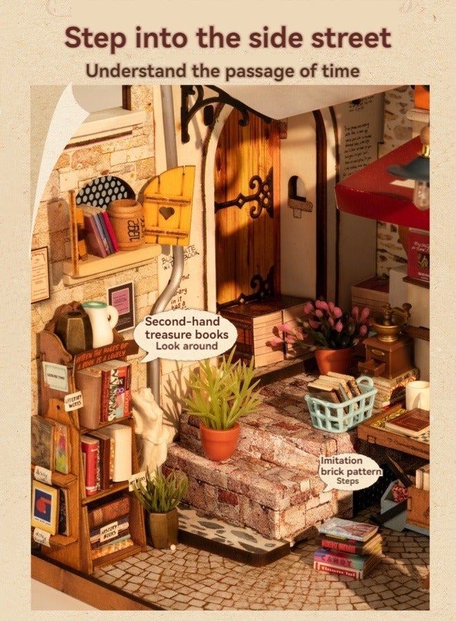 M MIAOYAN DIY handmade hut corner bookstore art house miniature house assembly model building blocks - Image 3