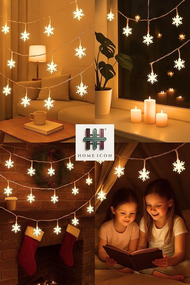 Home Icon أضواء زينة عيد الميلاد على شكل ثلج – 3م/9.8قدم، 20 LED، تعمل بالبطارية - Image 4