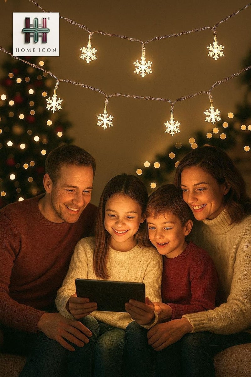 Home Icon أضواء زينة عيد الميلاد على شكل ثلج – 3م/9.8قدم، 20 LED، تعمل بالبطارية - Image 3