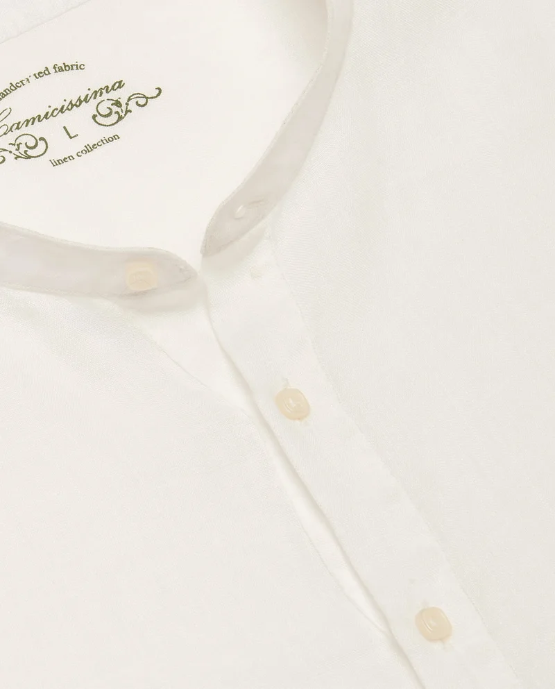 كاميتشسما قميص عصري سيراف من الكتان المصبوغ باللون الأبيض