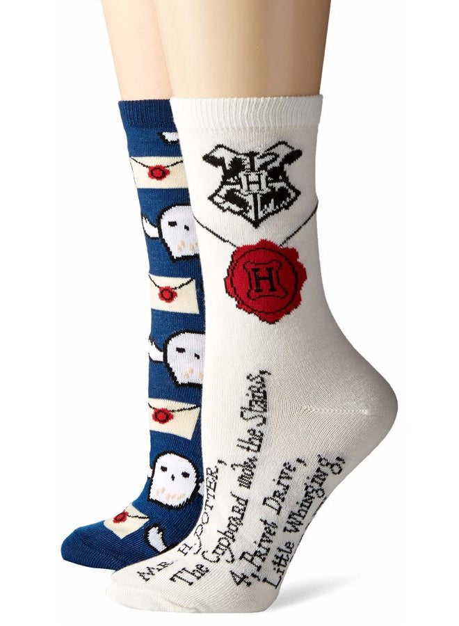 Harry Potter Hedwig Letter to Hogwarts Juniors/Womens Crew Socks 2 Pair Pack - Image 1