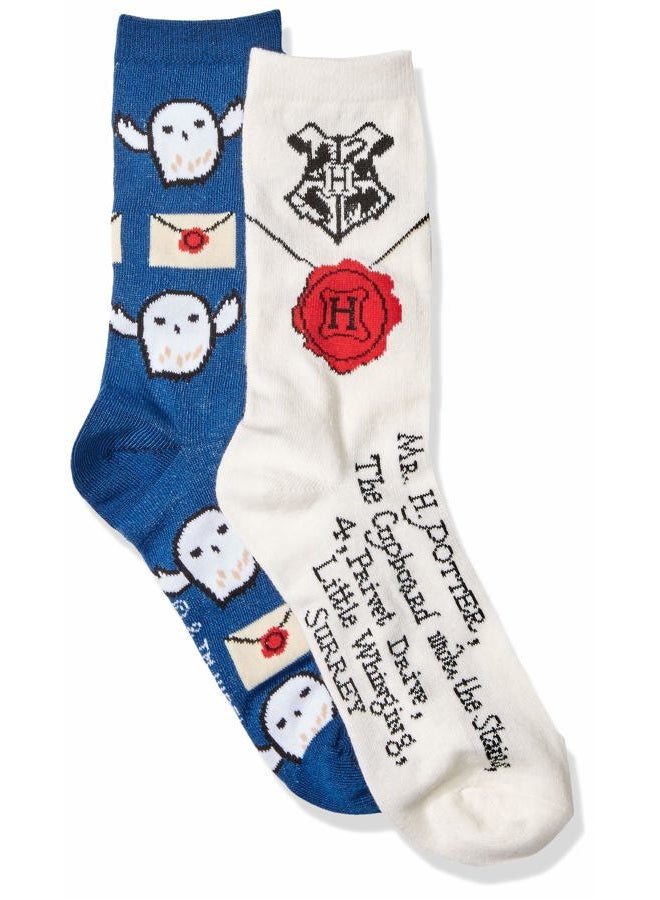 Harry Potter Hedwig Letter to Hogwarts Juniors/Womens Crew Socks 2 Pair Pack - Image 2
