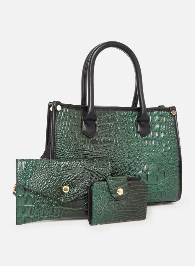 تايك تو Take Two Croc Skin Double Top Handles Handbag with Purse Set