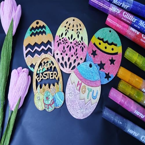 HOTU Glitter Markers Pens, 16 Colors Glitter Acrylic Paint Pens, Sparkly Metallic Dual-Tone Reversible Smooth Tips Shimmer Marker 8 Count for Coloring, Rock Painting, Wood, Fabric, DIY Craft - Image 2