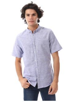 Andora Solid Linen Short Sleeve Oxford Shirt _ Royal Blue  - Image 2