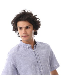 Andora Solid Linen Short Sleeve Oxford Shirt _ Royal Blue  - Image 4
