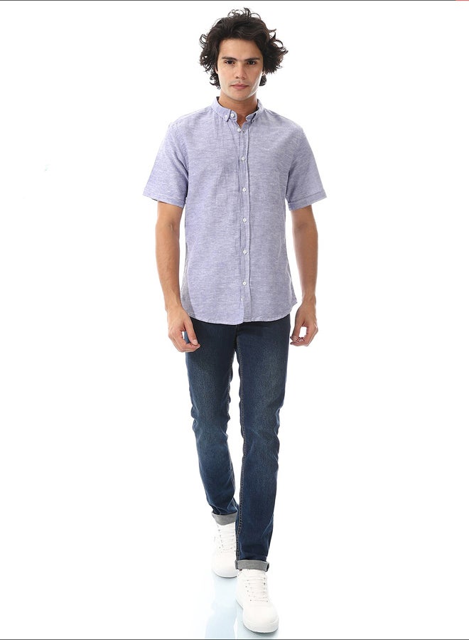 Andora Solid Linen Short Sleeve Oxford Shirt _ Royal Blue - Image 1