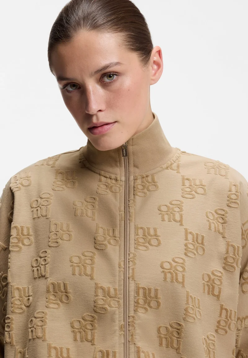 HUGO Light Brown Cotton-blend jacket with all-over logo pattern for Women | Best Price UAE