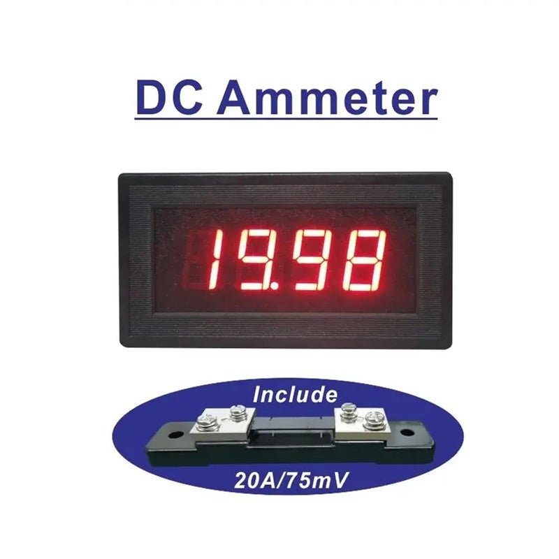 AC220V LED Digital Ammeter DC Ampere Meter 20A with Shunt 20A/75mV Current Meter Amp Panel Tester Measure Plus and Minus Current(Red) - Image 4