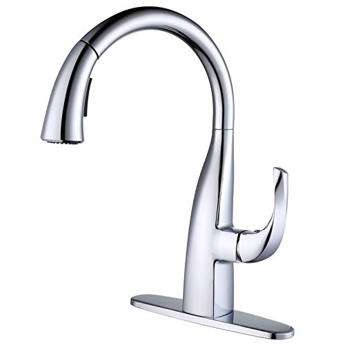 WOWOW Kitchen Faucet with Pull Down Sprayer, Pull Down Faucet with Dual Function Sprayer, Single-Handle Rv Utility Sink Faucets Kitchen, Leak Free Elegant Gooseneck Chrome Bar Sink Cold Water Faucets - Image 1