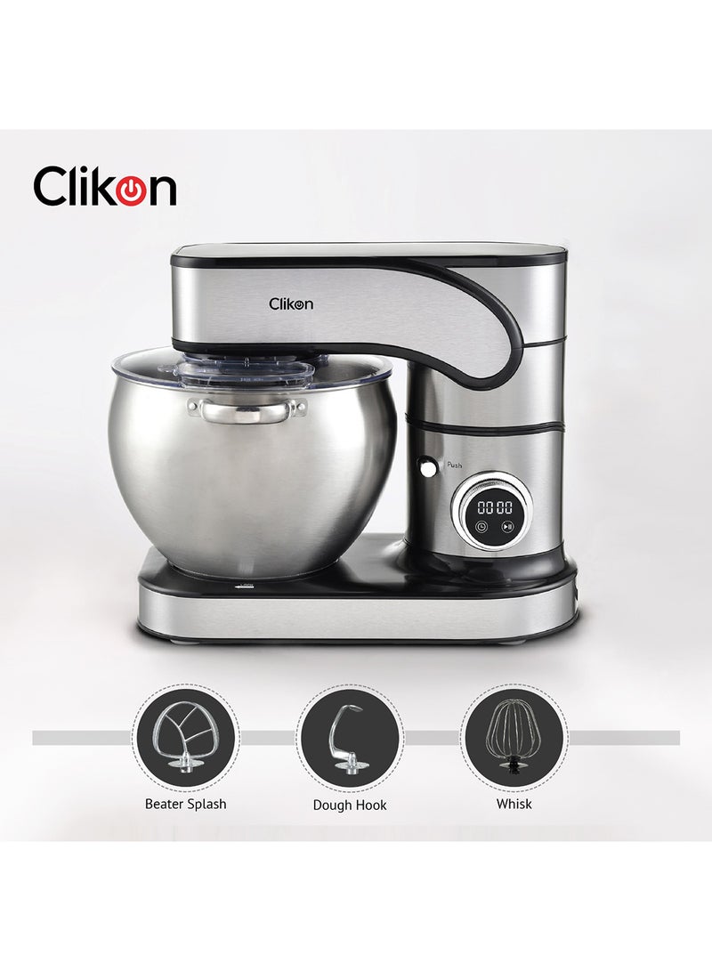 Clikon Professional 10Ltr Stainless Steel Stand Mixer 2000W With 12 Speed Settings+Eject & Turbo Function And Dough Hook, Beater, Whisk Attachments 10 L 2000 W CK1200 Silver - Image 1