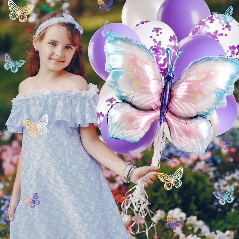 Homarkable Butterfly Birthday Decoration, Purple Party Decorations with Balloons for Girls, Happy Birthday Banner, Butterfly 3D Stickers, Tablecloth - Image 5