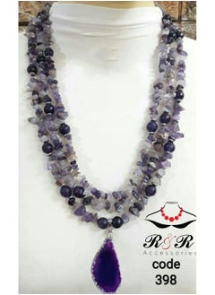 Multi-layered women's necklace made of natural amethyst stone