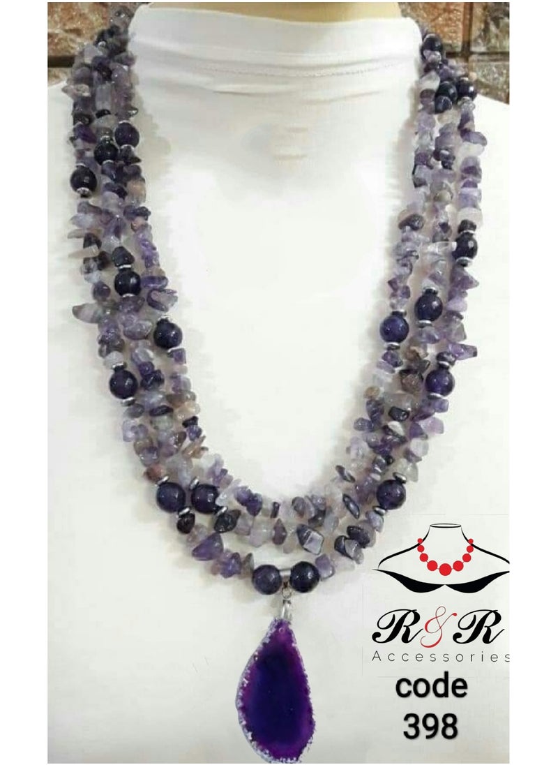 R&R - Multi-layered women's necklace made of natural amethyst stone - Image 1