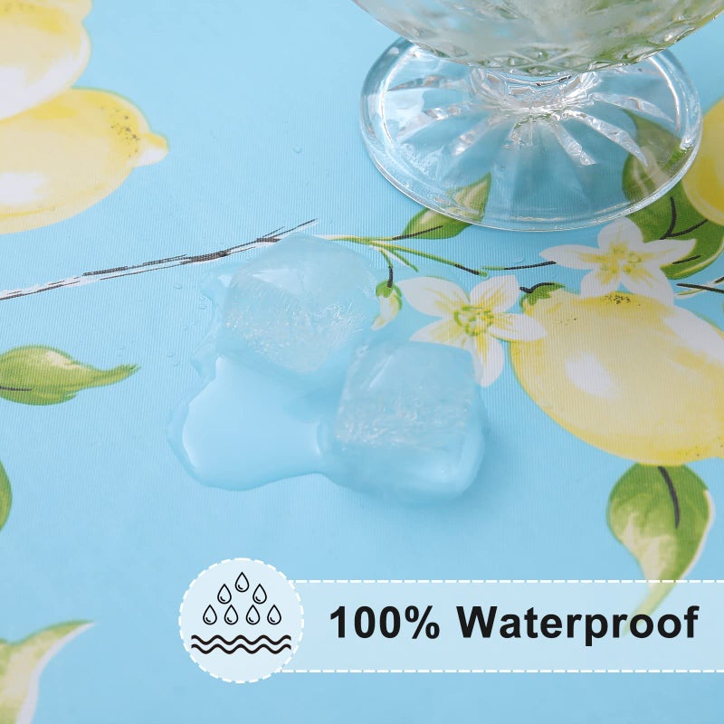 misaya Round Fitted Tablecloth with Elastic Edge, 100% Waterproof Oil Proof Plastic Table Cover, Vinyl Flannel Backed Tablecloth Fits 36"-44" Round Tables for Easter, Dinner, Outdoor, Picnic, Lemon - Image 3