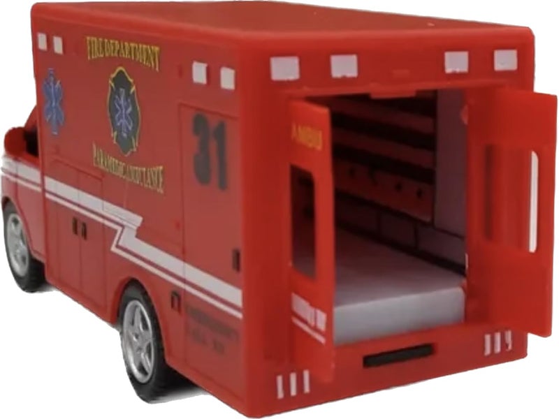 KiNSMART Rescue Team Ambulance 5" Die Cast Metal w/Pullback Action (Red) - Image 3