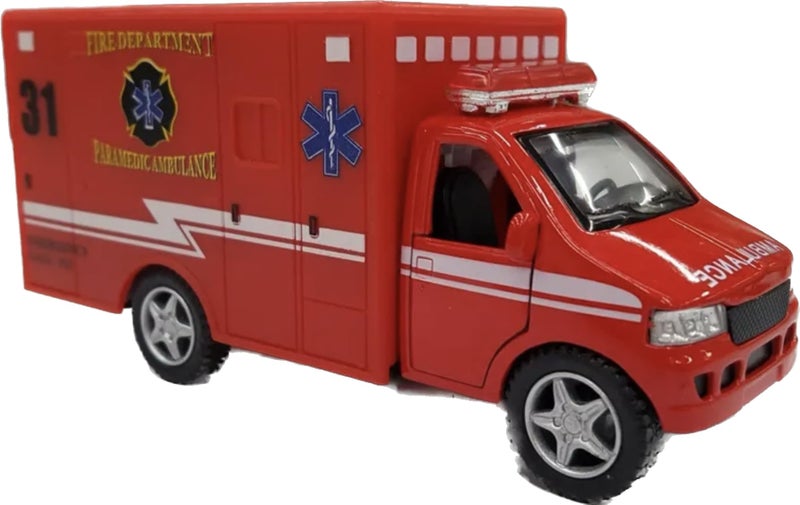 KiNSMART Rescue Team Ambulance 5" Die Cast Metal w/Pullback Action (Red) - Image 1