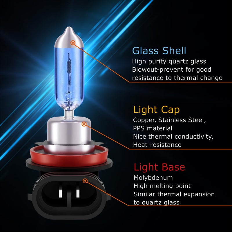 Sinoparcel H11 Halogen Headlight White 5000K, Low Beam or Fog Light Bulbs, Brighter Replacement for Standard 55W Bulb, Pack of 2 - Image 4