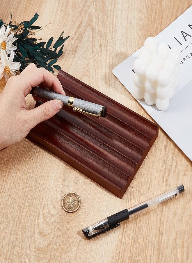 MAYJOYDIY Wooden Pencil Holder Tray Walnut Desk Pen Holder with 5 Grids Office Desk Pencil Organizer Writing Instrument Rest Suitable for School, Home, Office, Desktop Art Accessories - Image 3